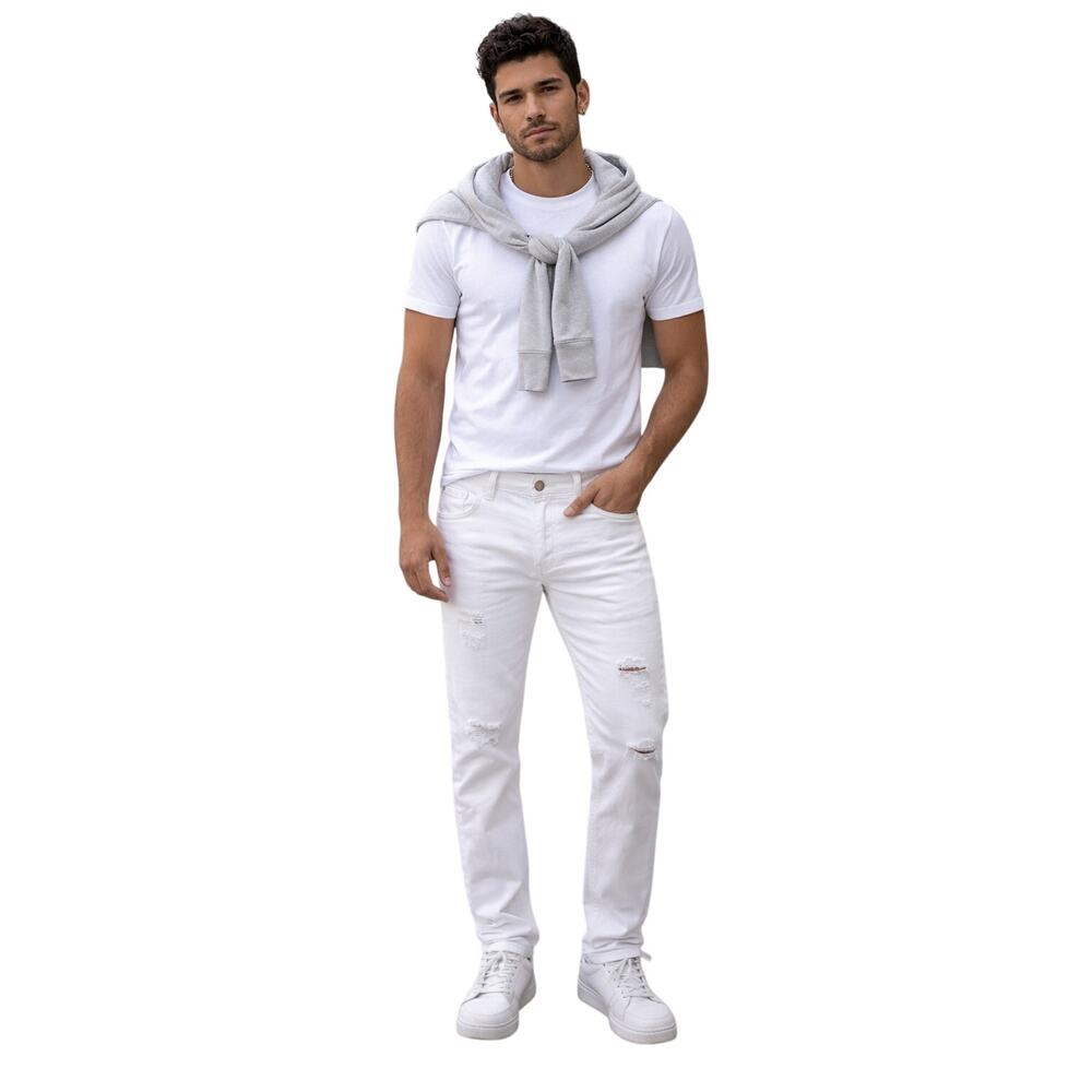 Buffalo David Bitton Spencer Slim White Distressed Jeans 31x32
